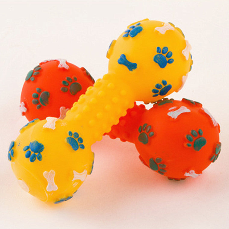 Colorful pet dumbbell sound toys for dogs, made from non-toxic silicone, designed for fun and entertainment.